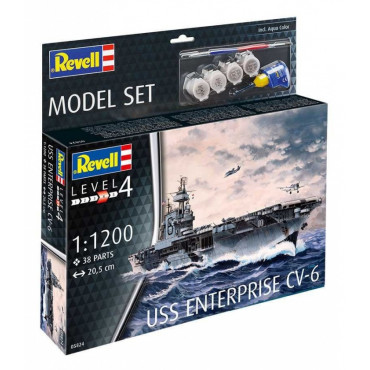 KIT PARA MONTAR REVELL MODEL SET USS ENTERPRISE CV-6 1/1200 38 PEÇAS COMPLETO COM TINTAS COLA E PINCEL REV 65824